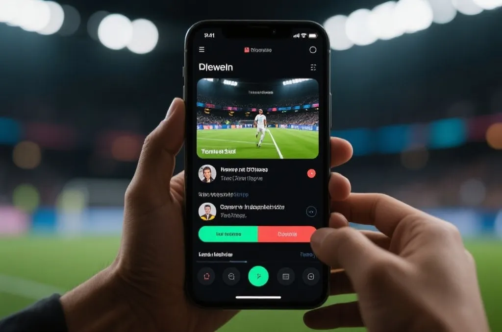 Modern smartphone displaying sports live stream broadcast interface